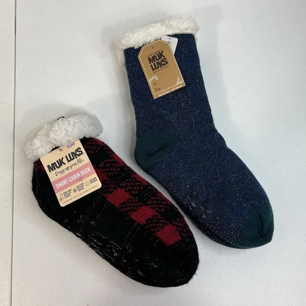 Muk Luks Cabin Socks S/M Women’s Shoe Size 6-8 Sherpa Non Slip‎ Lot Of 2 NEW - Image 2