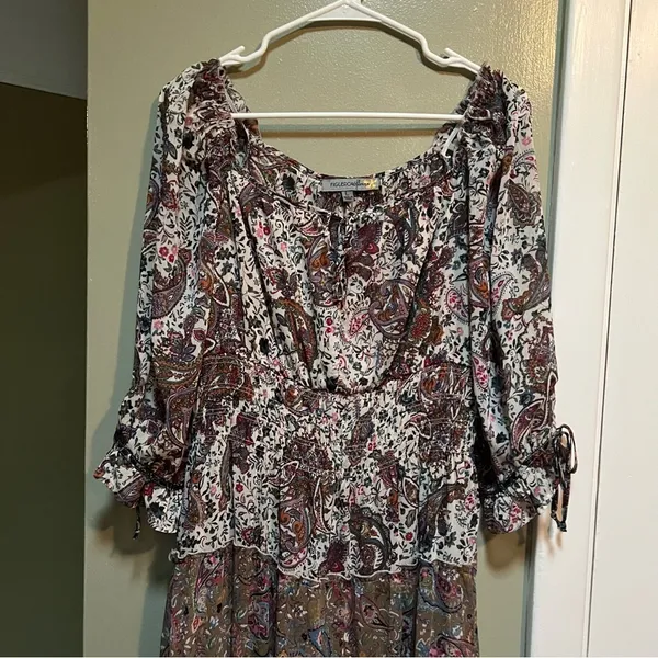 Figueroa & Flower Women's Size Large Midi Dress Boho Paisley Floral Off Shoulder - Image 2