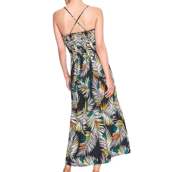 NWT Banana Republic Strappy Pintuck Maxi Dress Tropical Palm Leaf Print‎ Size 0 - Image 2