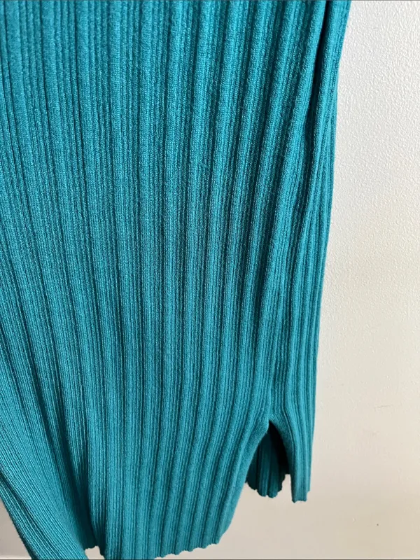 Olive + Oak Ribbed Sweater Knit Midi Dress Teal Side Slit Stretch L - Image 4