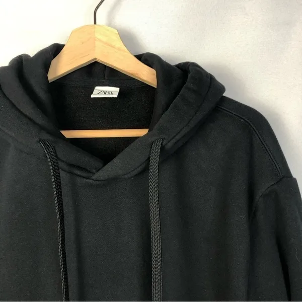 Zara Neutral Black Oversized Pullover Hoodie Sweatshirt M - Image 4