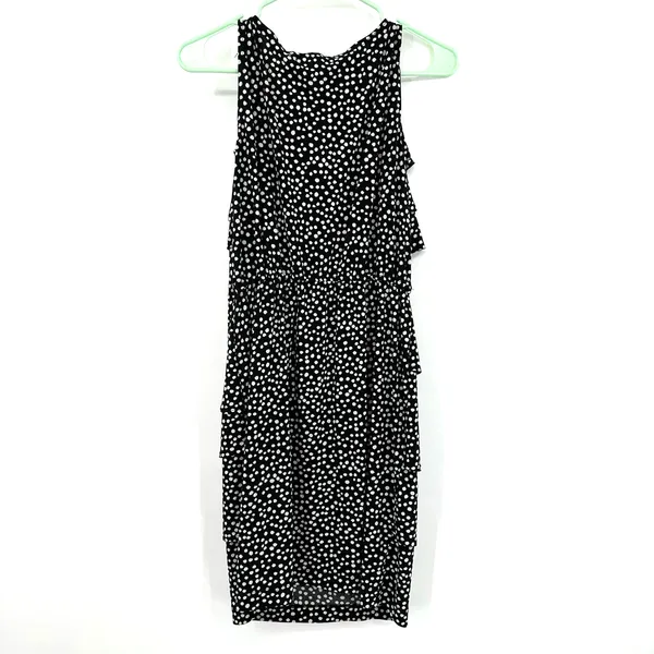 Danny and Nicole size small black‎ with white polka dots sleeveless tiered dress - Image 2