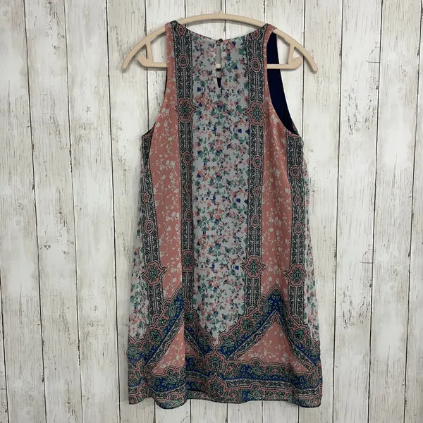 Iz Byer Flowy Lightweight Boho Floral Pink Blue Sleeveless Shift Tunic Dress - Image 2