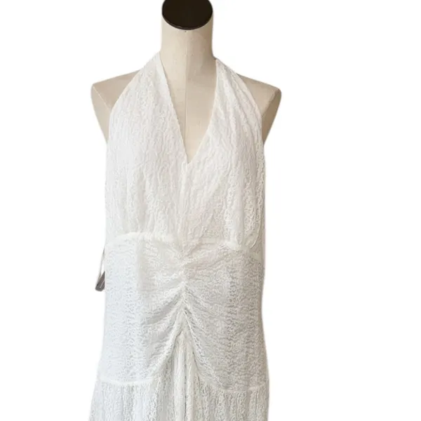 NWT Anthropologie X Flat White Plunge Slim Maxi Dress White Pace Halter Neck 3X - Image 9