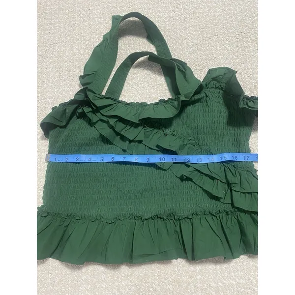 Anthropologie Green Smocked Ruffle CamisolTank Top Square Neck Sleeveless SizeL - Image 7
