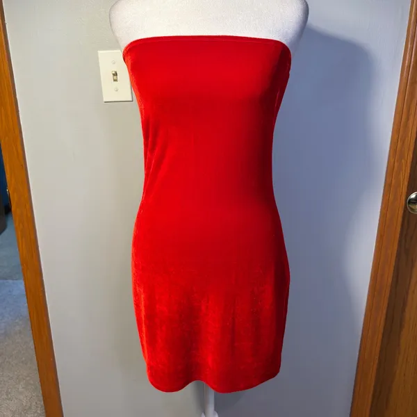 Reformation Astro cherry Red Velvet Strapless Mini‎ Dress Bodycon Tube Dress - Image 2