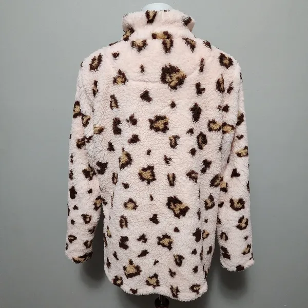 Mommy & Me Pink Leopard Sherpa ¼ Zip Pullover Size Large - Image 5