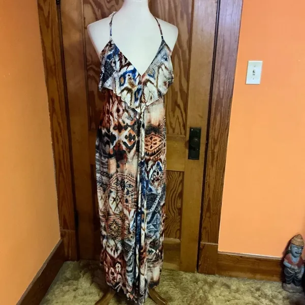 Lani Boho Plunging Maxi Dress Crochet Back Earthy Festival Hippie Chic Size M - Image 10
