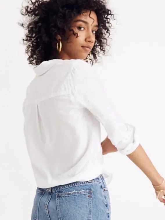 MADEWELL Tie-Front Linen Button Down Shirt S 19” p2p Eyelet White EUC - Image 8
