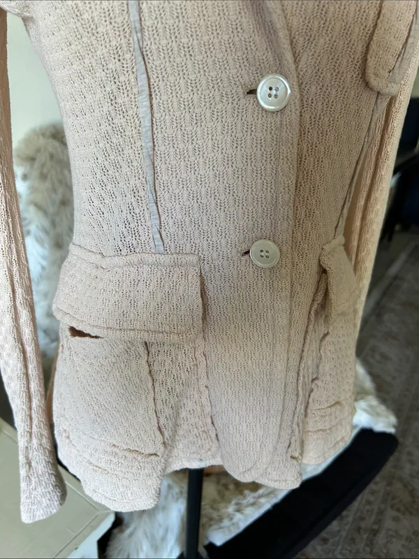IISLI cream open knit Vtg feminine cotton cardigan sweater M - Image 3