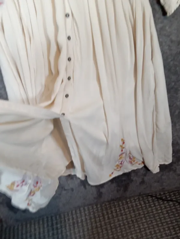 Free People Day Glow Embroidered Babydoll Dress Ivory Floral Boho Peasant - Image 6