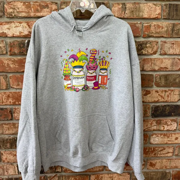 Unisex Gildan RX Graphic Hoodie Size XL Prescription Pharmacy Mardi Gras - Image 9