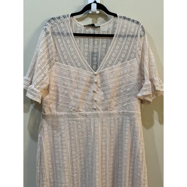 BCBGMAXAZRIA Lace-Overlay Maxi Dress Size XL Ruffle Prairie Boho‎ $268 - Image 5