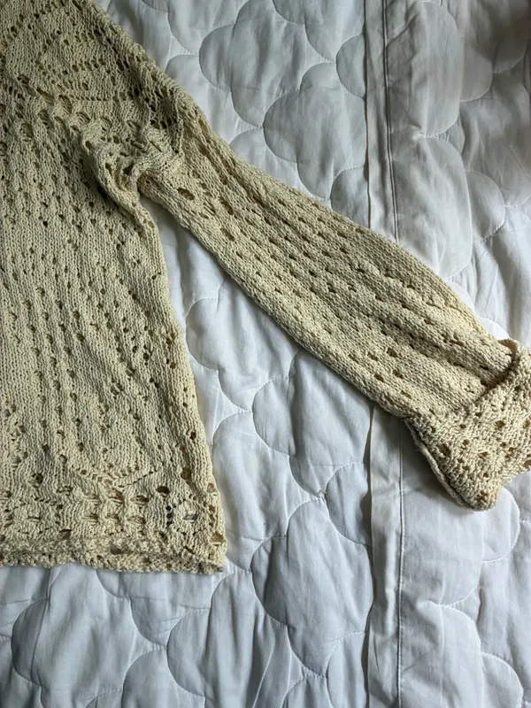 Free People Cream Open Knit Oversized Sweater - Image 2