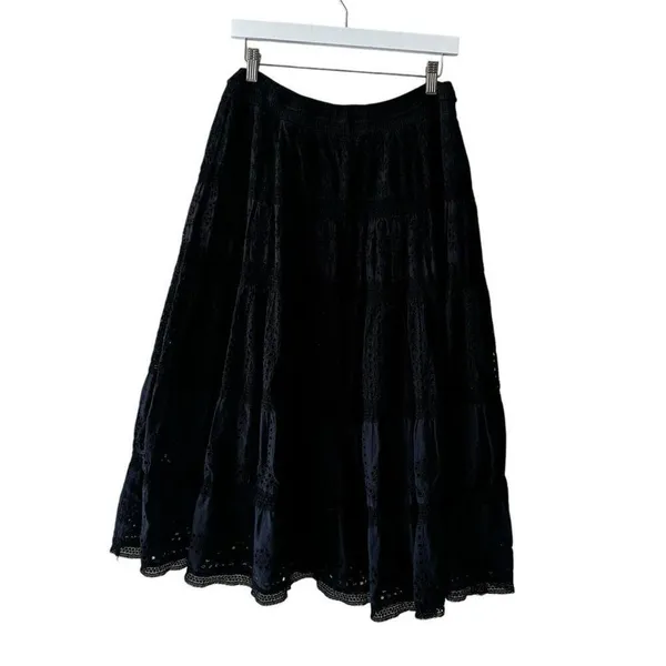 Ralph Lauren Y2K black eyelet tiered lined midi skirt Sz M # 2403 - Image 5