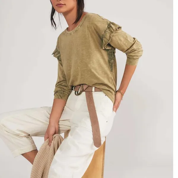 PILCRO BY ANTHROPOLOGIE Ruffle Open Back Long Sleeve Tee - Moss - Image 2