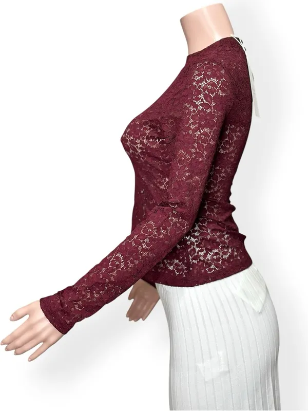 SÉZANE Taori Long Sleeve Lace Blouse, Red, FR38/US6 - Image 6