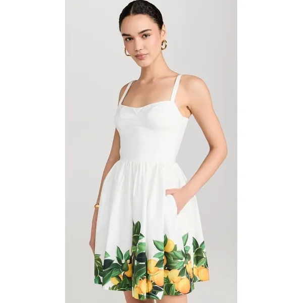 Amanda Uprichard Napoli Lemon Print Cotton Mini Dress White Size‎ S - Image 6