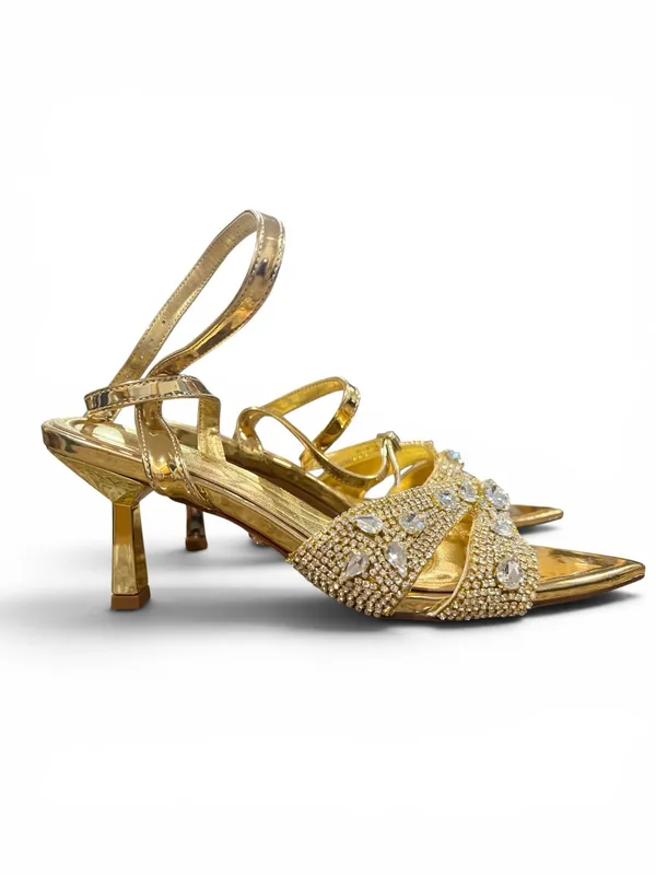Azalea Wang Ziva Ankle Strap Sandal Gold Rhinestone Heels Size 8 New No Box - Image 2