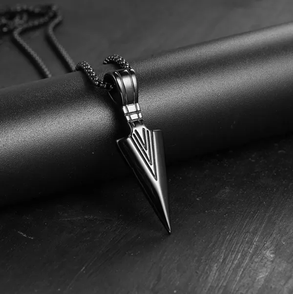 Black Arrowhead Mens Arrow Pendant Necklace 24" Chain - Native American Style - Image 4