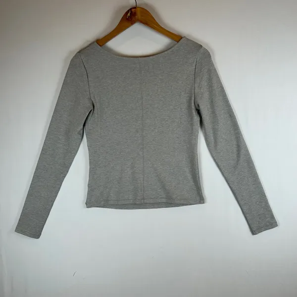 nuuds Womens Long Sleeve Ribbed Boat Neck Top Grey Heather WS-1241 Size M - Image 2