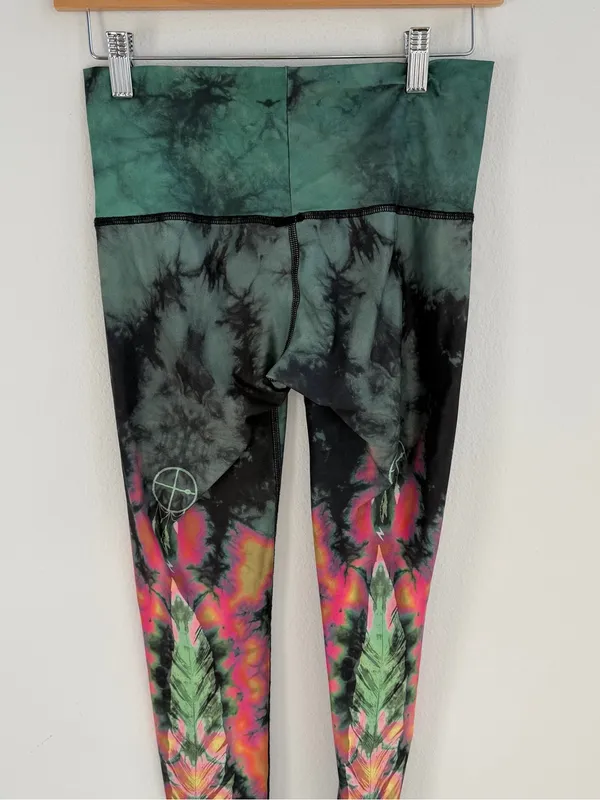 Teeki Tie Dye Feather Dreamcatcher Yoga Leggings Pants Small - Image 6