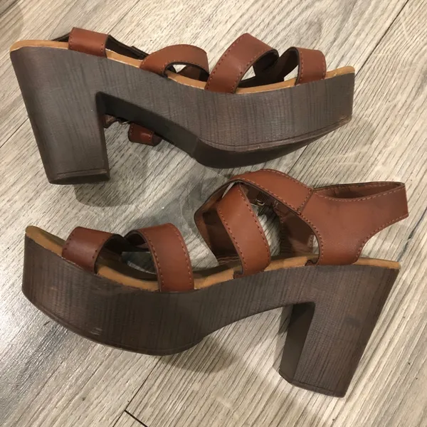 Top Moda Ankle Strap Buckle Platform Sandal Heels 7.5 Brown - Image 6
