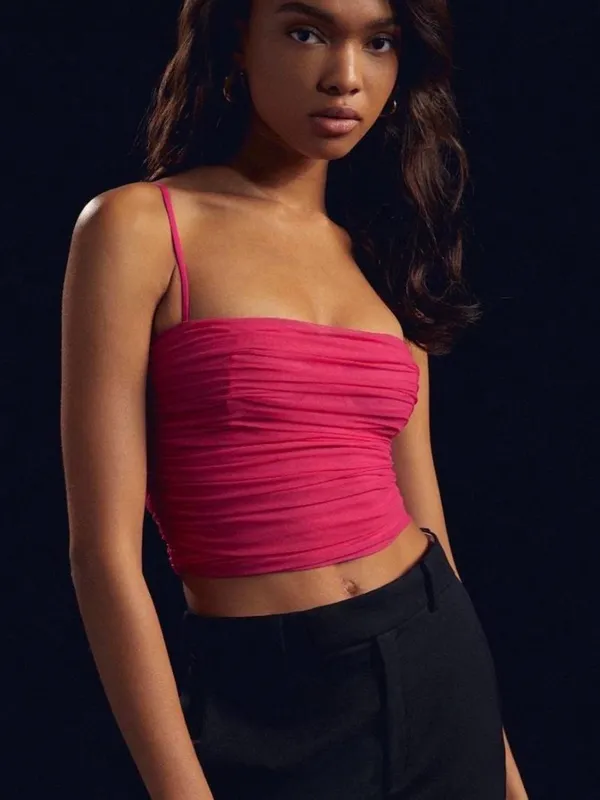Aritzia Babaton Pink Ruched Mesh Corset Top - Image 9
