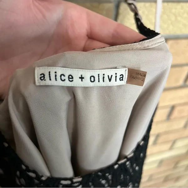 Alice + Olivia Metallic Black Nude Lace Emmie Slip Dress Knit Women’s - Image 4