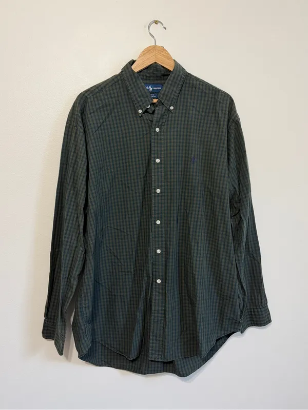 Ralph Lauren Plaid Oversized Button Down Shirt Size Large XL Women’s Green Blue - Image 2