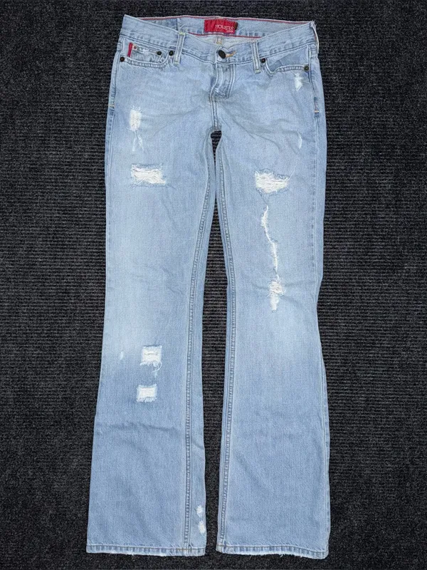 VTG Y2K Hollister Jeans Sz 5 / 29 LONG Light Wash Low Rise Distressed Flare Surf - Image 2