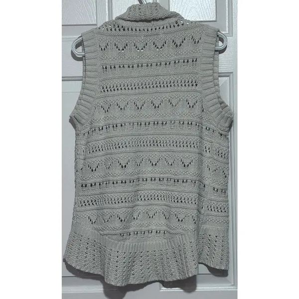 Sonoma Women's Open Front Sleeveless‎ Knitted Cream Sweater Vest Size L - Image 2