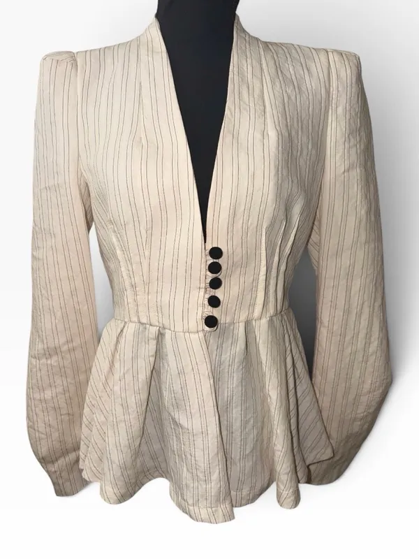 Zara Cream Peplum Pinstripe Button front Blazer Size Medium - Image 3