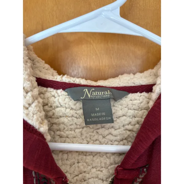Natural Reflections Burgundy Sherpa‎ Lined Zip Up Hoodie Jacket Size Medium - Image 4