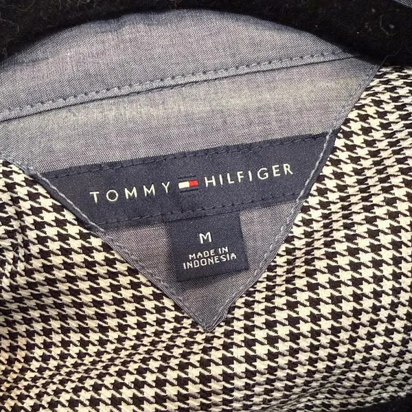 Tommy Hilfiger Black and White Houndstooth Check Button-Down Shirt Sz M - Image 5
