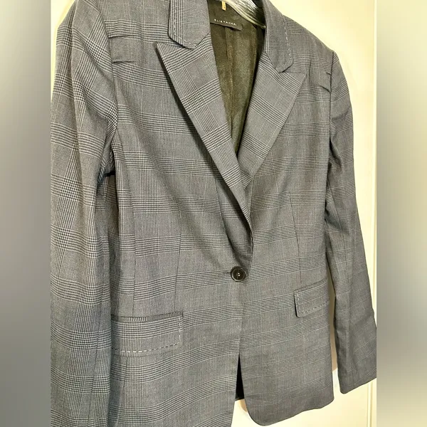 Elie Tahari Single Button Wool Blend‎ Women's Size 4 Blazer Charcoal Business - Image 2