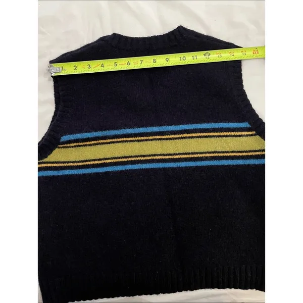 Vintage M.Y. Sportswear Wool Sweater Vest Womens Large Navy Blue Lime Striped - Image 8