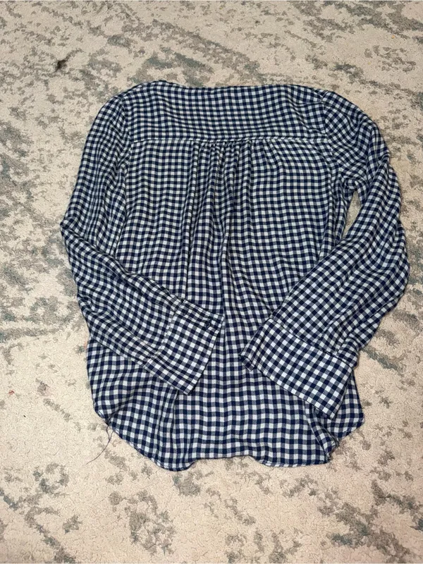 Max Studio XS Navy White Gingham Wrap Blouse 100% Rayon Soft Draped - Image 3