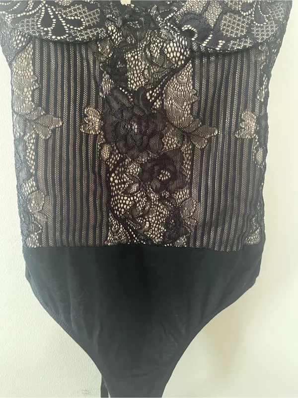 Lulus Black Lace Bodysuit Small Romantic Date Night Sheer Mesh Lingerie - Image 3