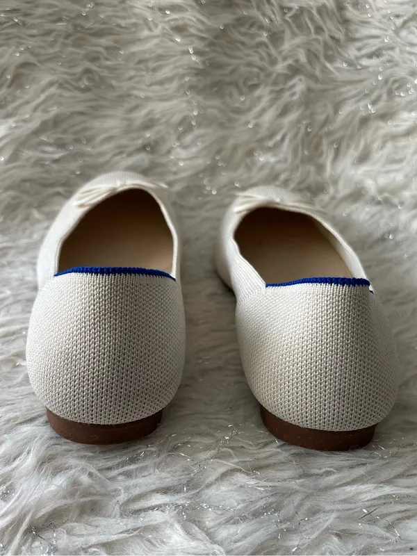Rothy's Ivory White Women’s Ballet Flat with Bow and Blue Trim Size US W6.5 - Image 9