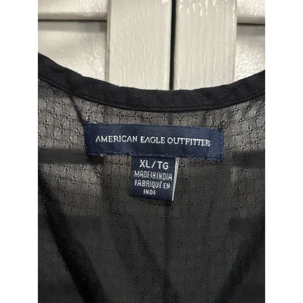 American Eagle Black Tank Top Blouse Size XL Crochet Detail Scoop Neck Boho - Image 2