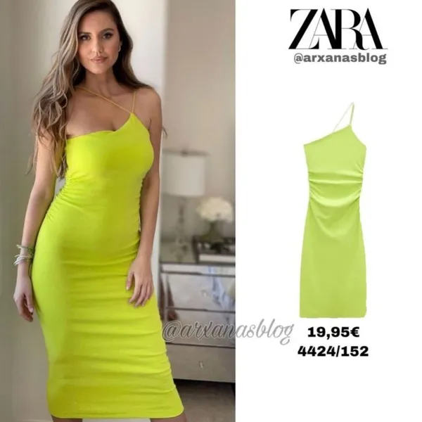 Zara NWT Lime Green Asymmetric Bodycon Midi‎ Dress - Image 2