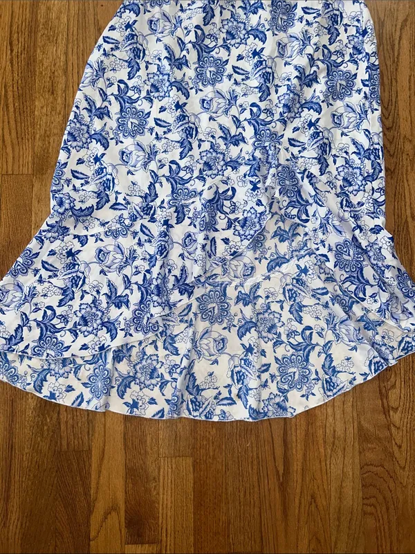 Masala Blue and White Floral Ruffle Midi Skirt Medium NWT - Image 2