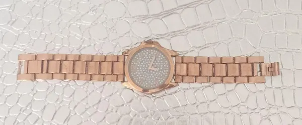 Rose gold watch with crystal encrusted face. - Image 7