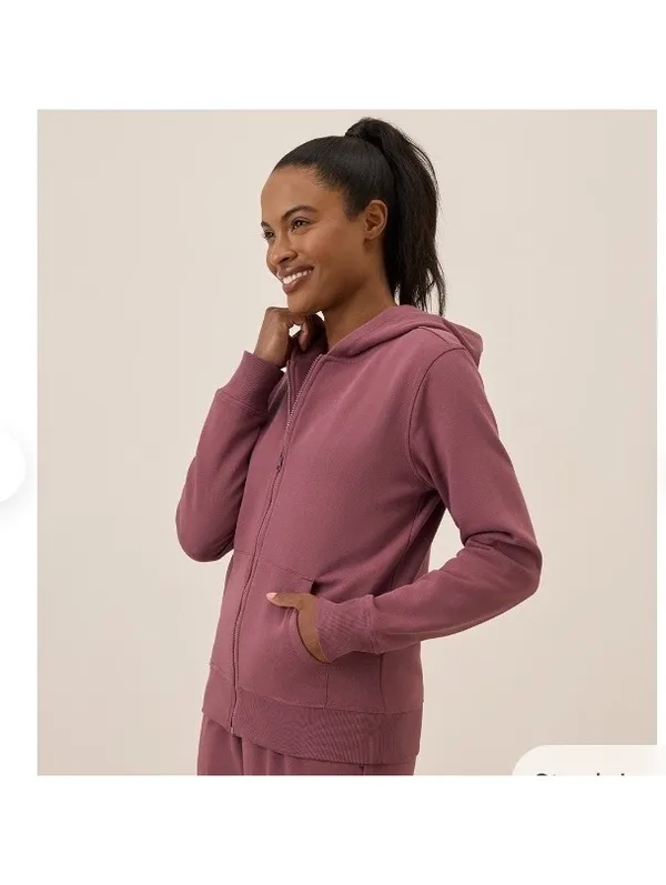 Pact Organic Cotton Fleece Full Zip Hoodie Sweatshirt Mauve Pink Women’s Small - Image 14