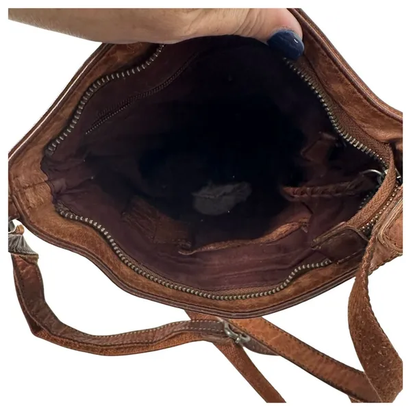 Spikes & Sparrow Brown Woven Leather Distressed Crossbody Bag - Image 3