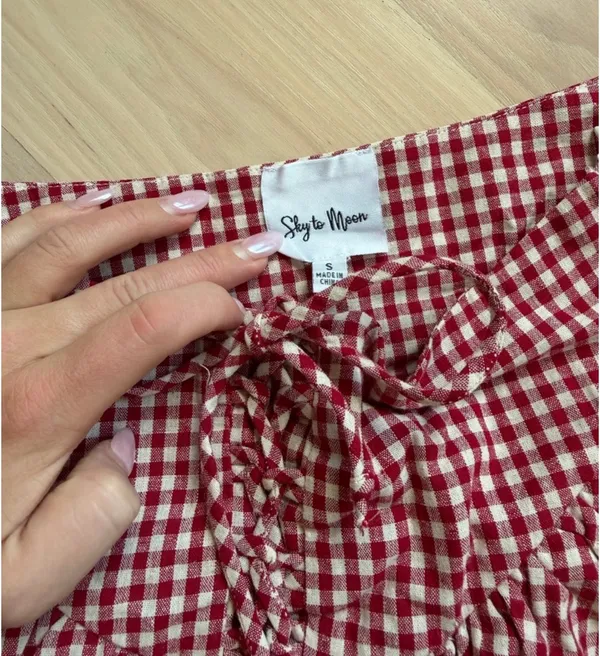 Sky to Moon Red Gingham Lace-Trim Tiered Skirt - Women - Image 2