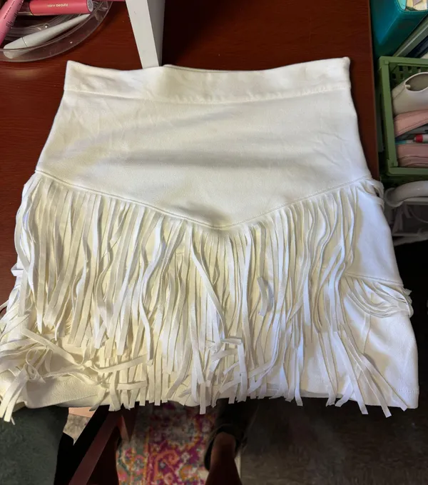 White Fringe Mini Skirt - Image 6