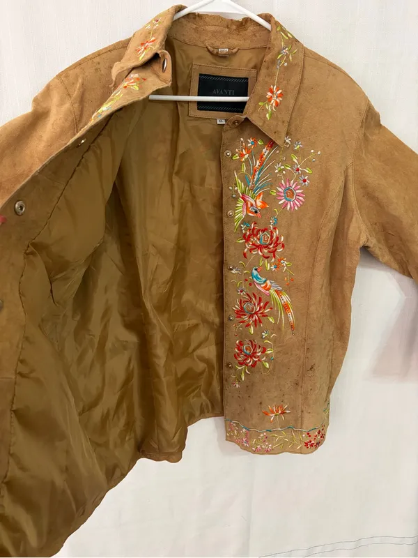 Avanti New York Embroidered Suede Jacket Birds Flowers Brown women’s size XL(C64 - Image 9