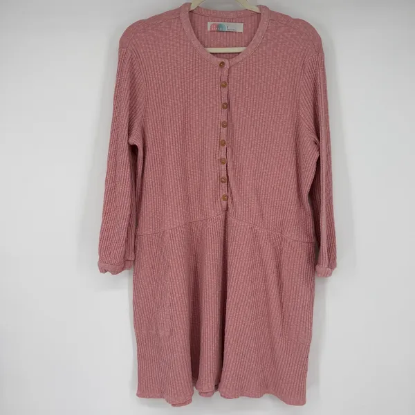 Free People Beach Pink Blossom Button Up T-shirt Mini Dress Oversized Boho‎ - Image 2